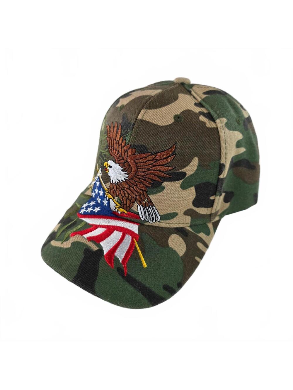 USA Bald Eagle American Flag Embroidered Patriotic Hat Camo Cap NWOT